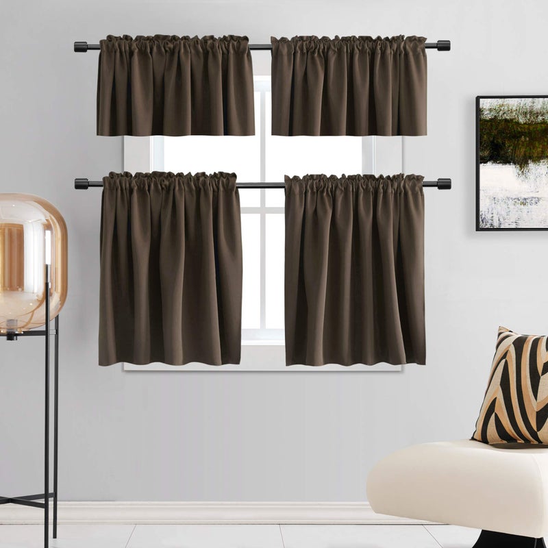 DONREN Brown Coffee Half Curtains for Cafe - Room Darkening Curtain Tiers for Small Windows with Rod Pocket (42 x 36 Inch Length,2 Panels) - Image 5
